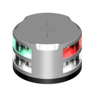 Combiné Tricolor - bâbord-tribord 112,5° - poupe 135° - mouillage 360° - 1mn - montage horizontal - aluminium anodisé - flat base