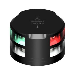 Combiné Tricolor - bâbord-tribord 112,5° - poupe 135° - mouillage 360° - 1mn - montage horizontal - aluminium anodisé noir - flat base