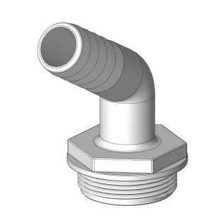 Coude 120° MM fileté cannelé 25 mm 1''1/2 BSP joint bleu - blanc - packagé