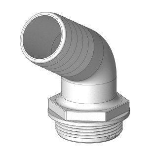 Coude 120° MM fileté cannelé 38 mm 1''1/2 BSP joint bleu - blanc - packagé